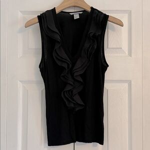 H&M Black Ruffled V-Neck Sleeveless Blouse